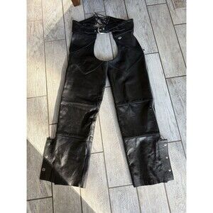VTG Harley Davidson Motorcycle Chaps Women's Medium Black Leather USA Made Biker